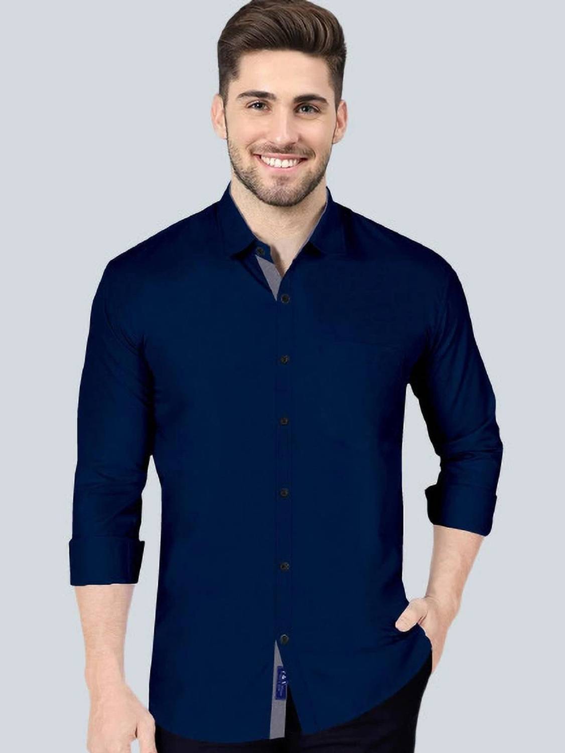 VTEXX Men Solid Casual Dark Blue Shirt - Buy VTEXX Men Solid
