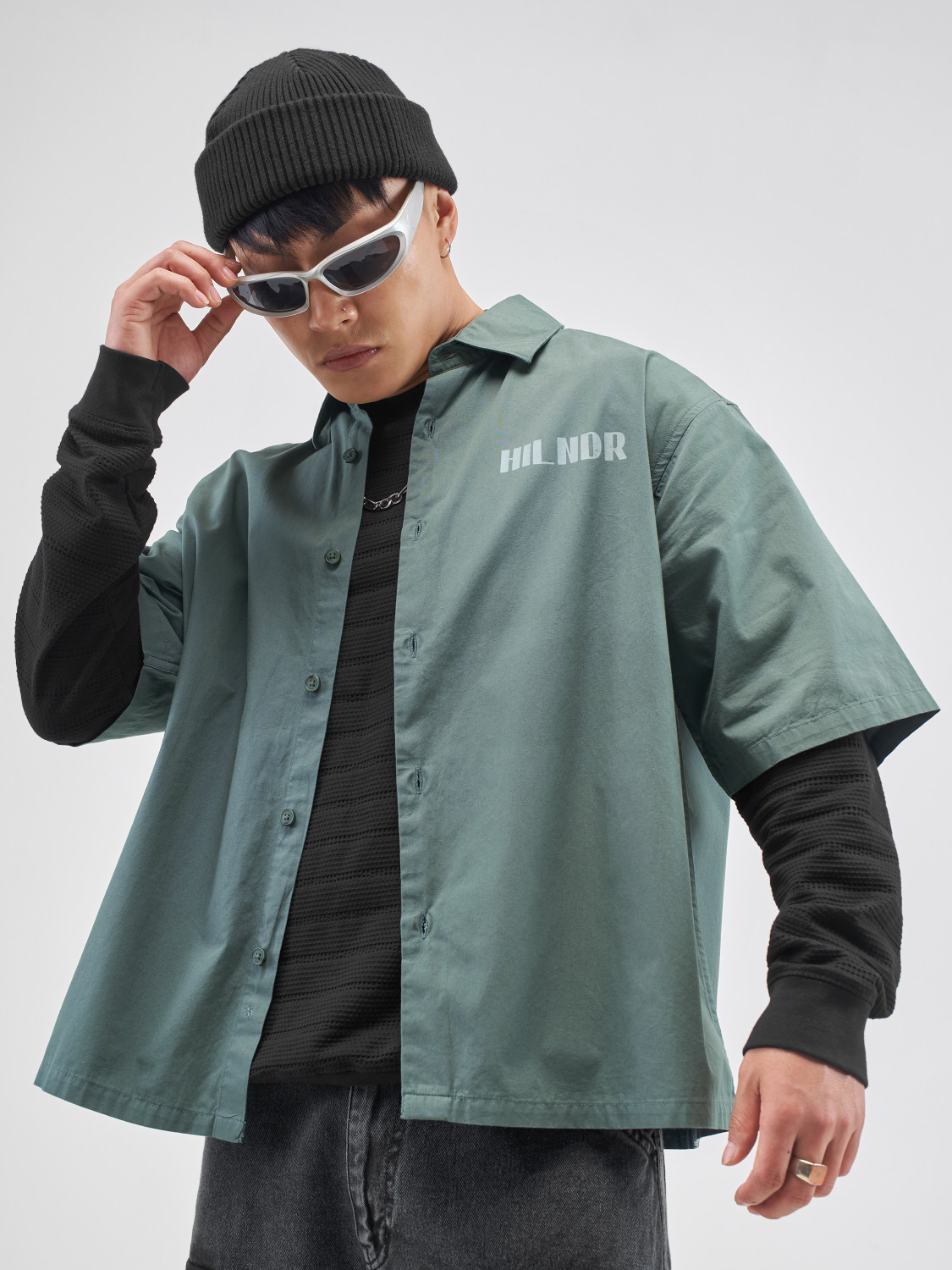 Image of HIGHLANDER Men Printed Casual Green Shirt