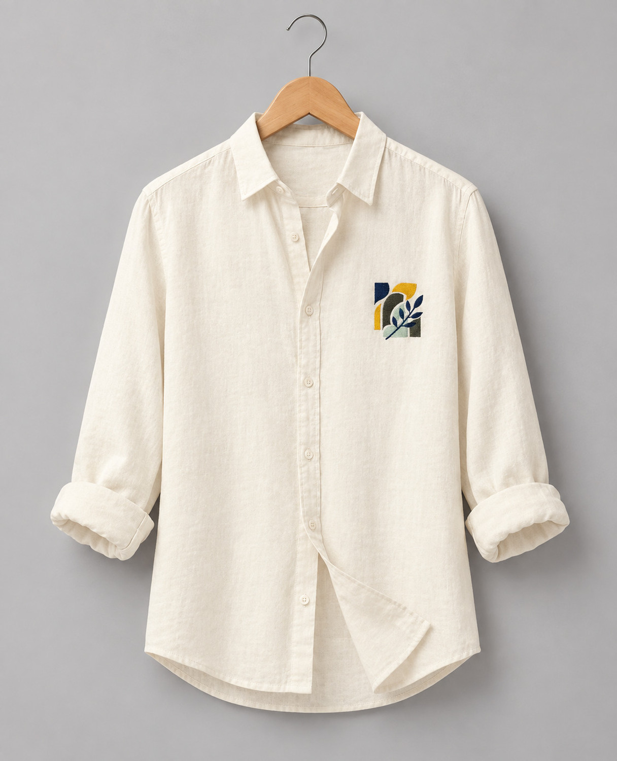 Image of LOOMIORE Men Comfort Fit Embroidered Spread Collar Casual Shirt