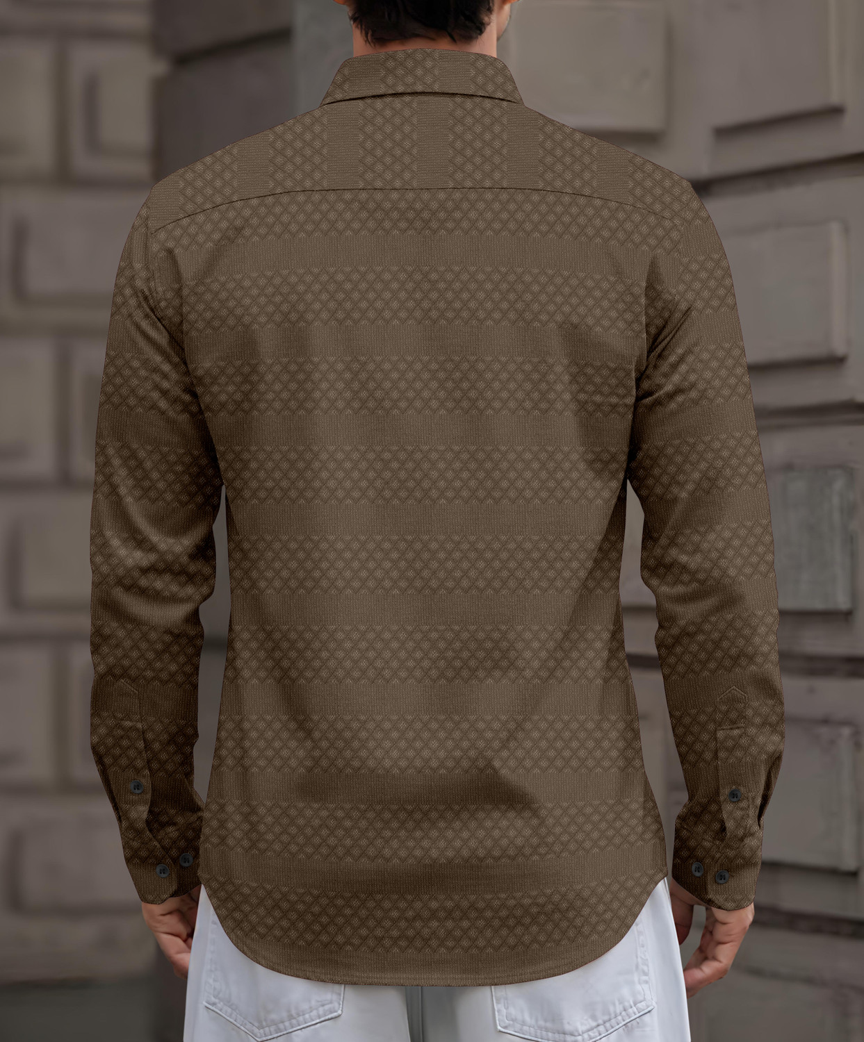 Image of VELLOSTA Men Self Design Casual Brown Shirt
