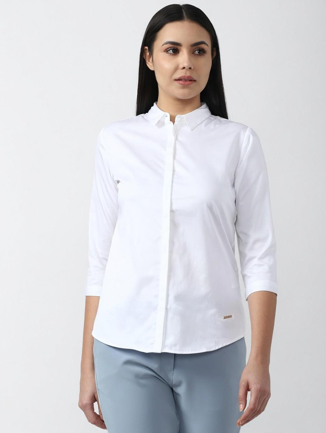Image of VAN HEUSEN Women Solid Casual White Shirt