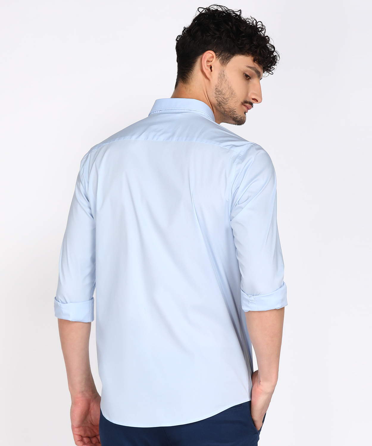 Image of PETER ENGLAND Men Solid Casual Light Blue Shirt