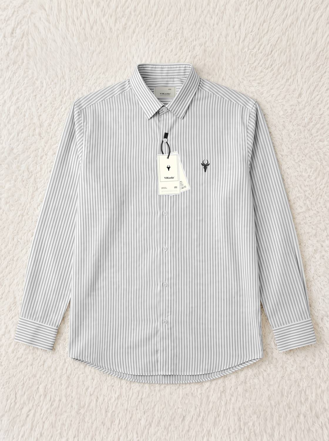 vdlooks Men Striped Casual White Shirt - Image 2
