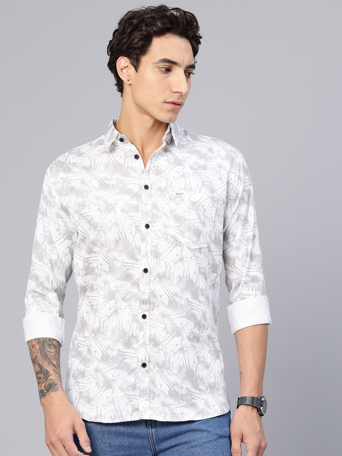 Image of Majestic Man Men Printed Casual White Shirt
