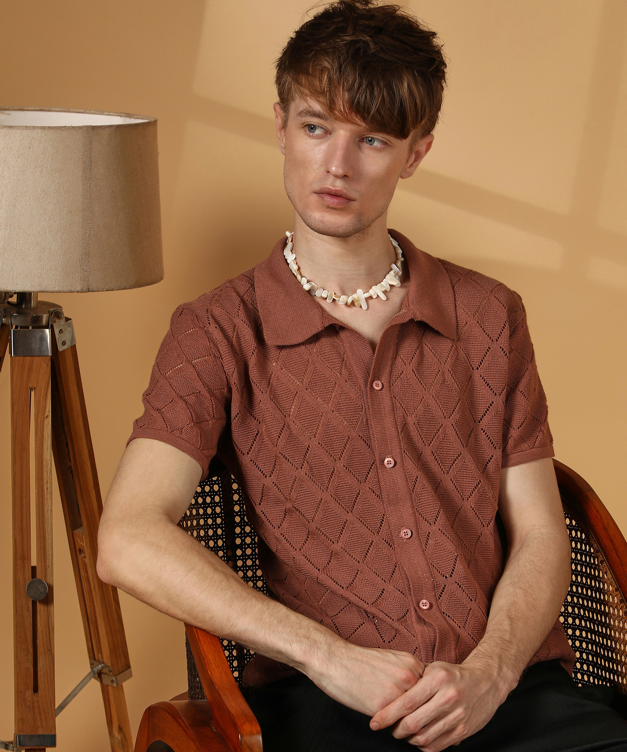 Image of CAMPUS SUTRA Men Self Design Casual Brown Shirt