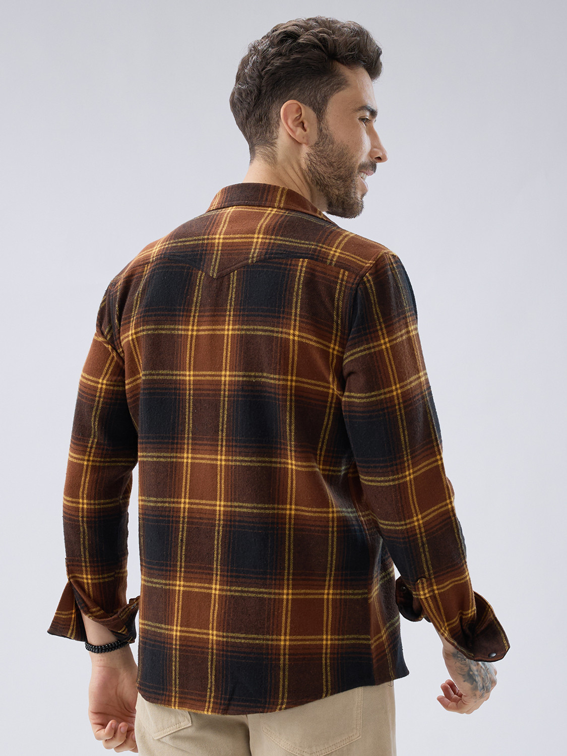 Image of VASTRADO Men Checkered Casual Brown Shirt