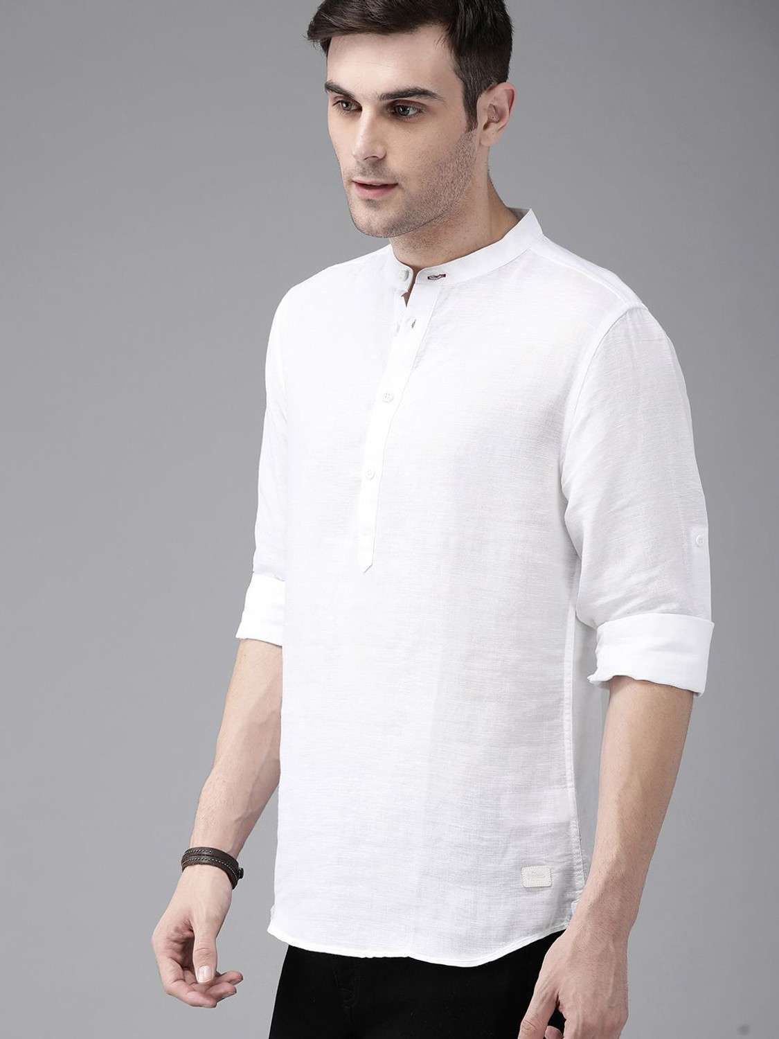 Image of Roadster Men Solid Casual White Shirt