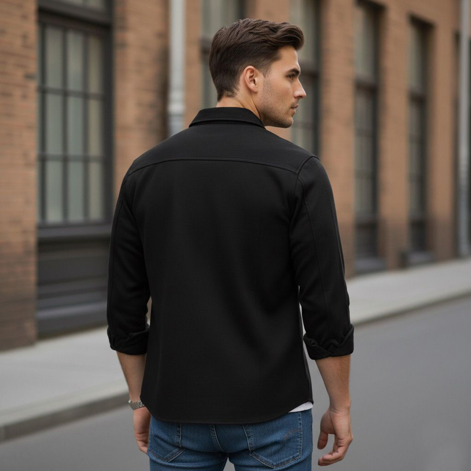 Image of spela Men Solid Casual Black Shirt
