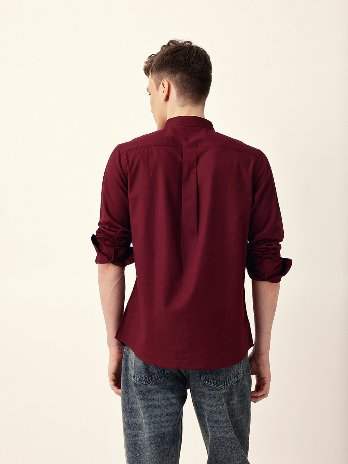 Image of THE BEAR HOUSE Men Solid Casual Maroon Shirt