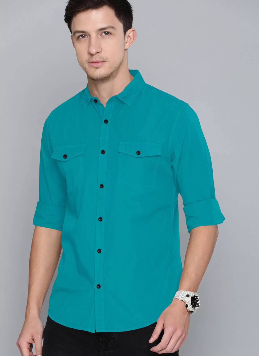 EMTY FASHION Men Solid Casual Blue Shirt