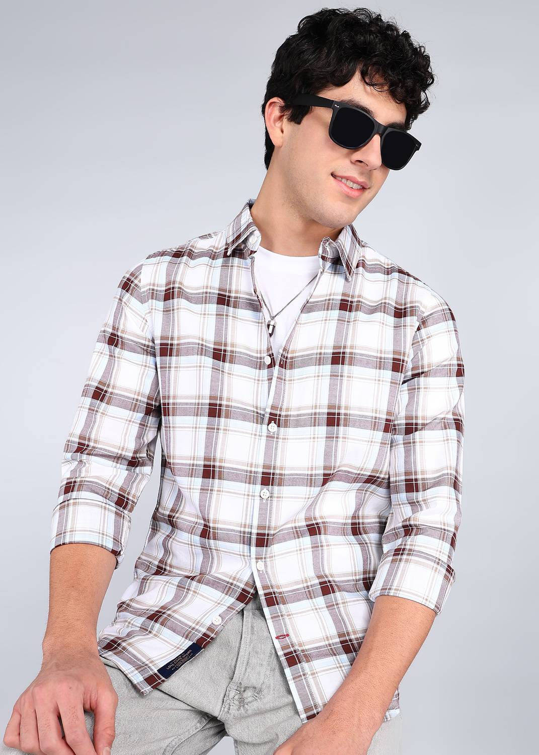 BEING HUMAN Men Checkered Casual Brown Shirt