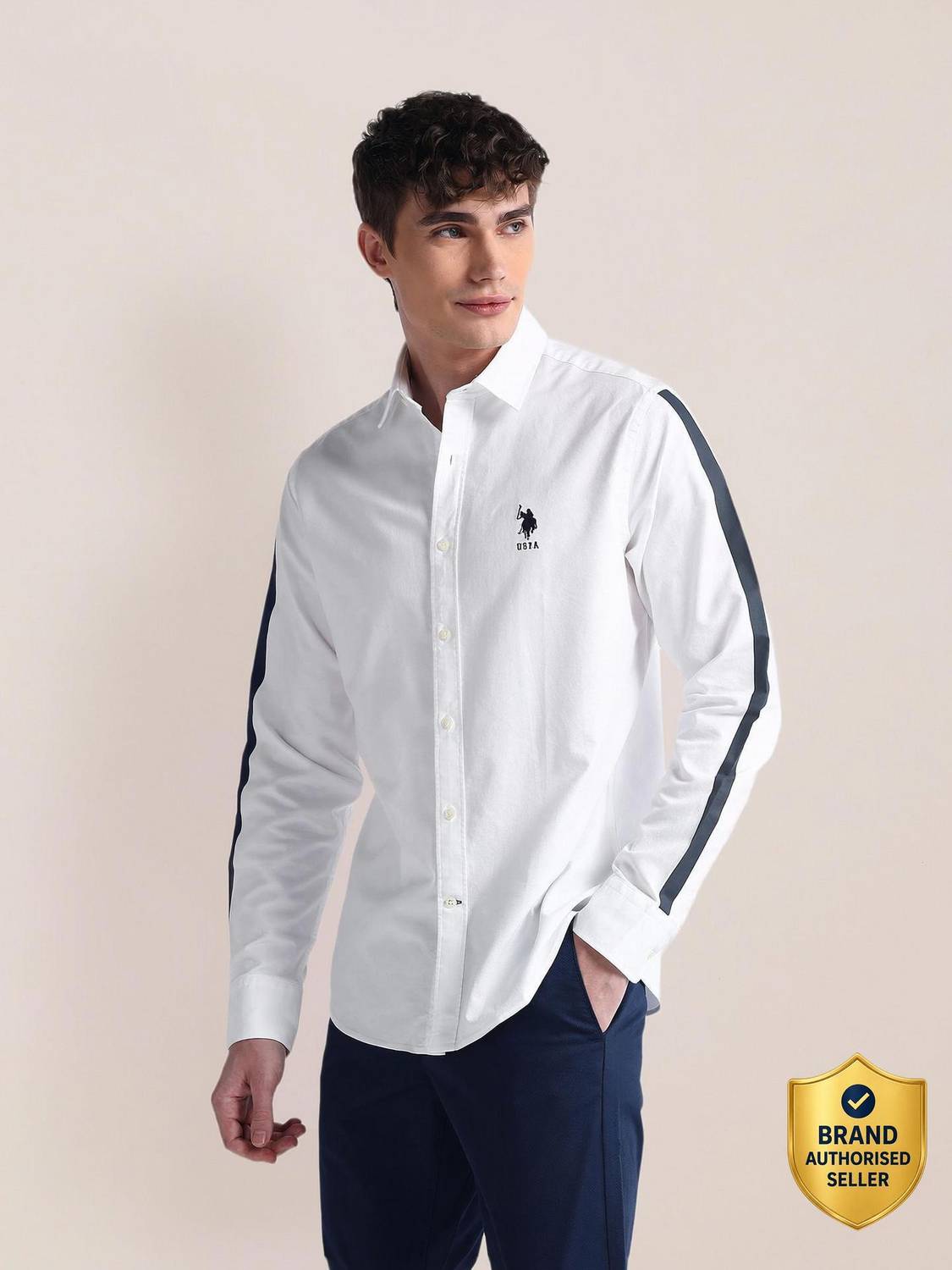 U.S. POLO ASSN. Men Solid Casual White Shirt - Image 1