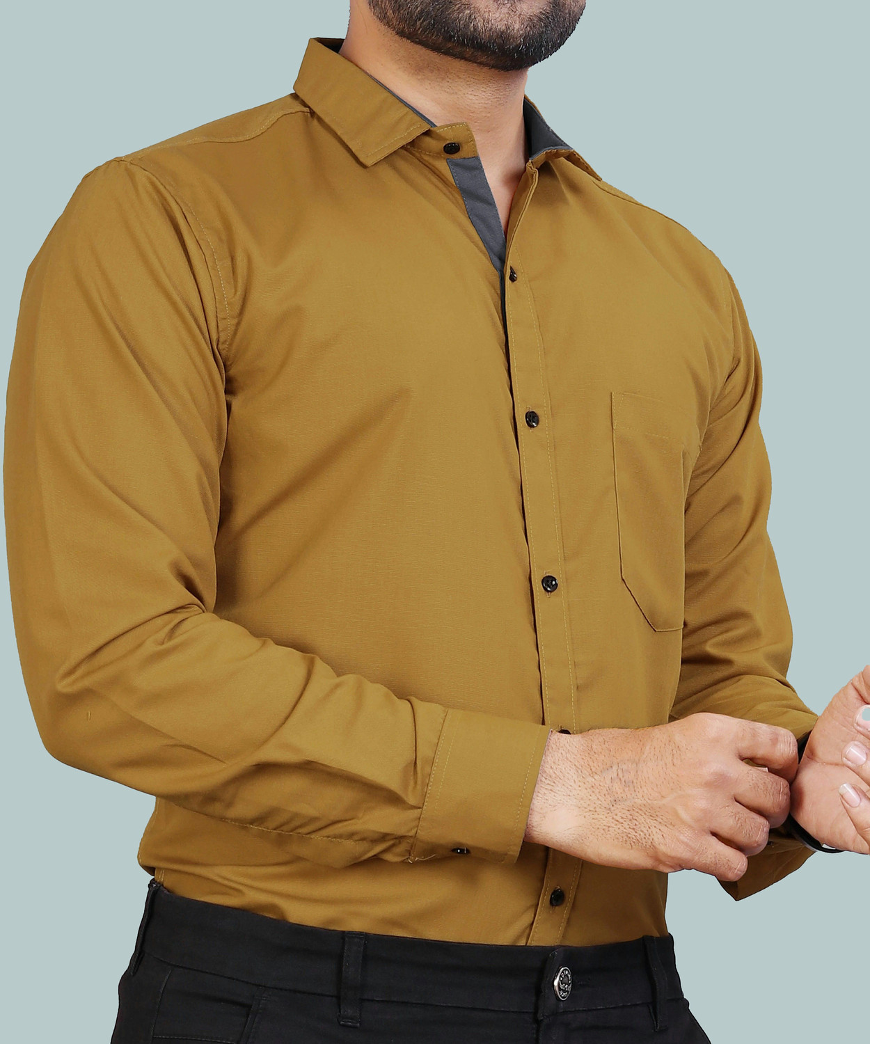 Image of dream believe fashion Men Solid Casual Brown Shirt