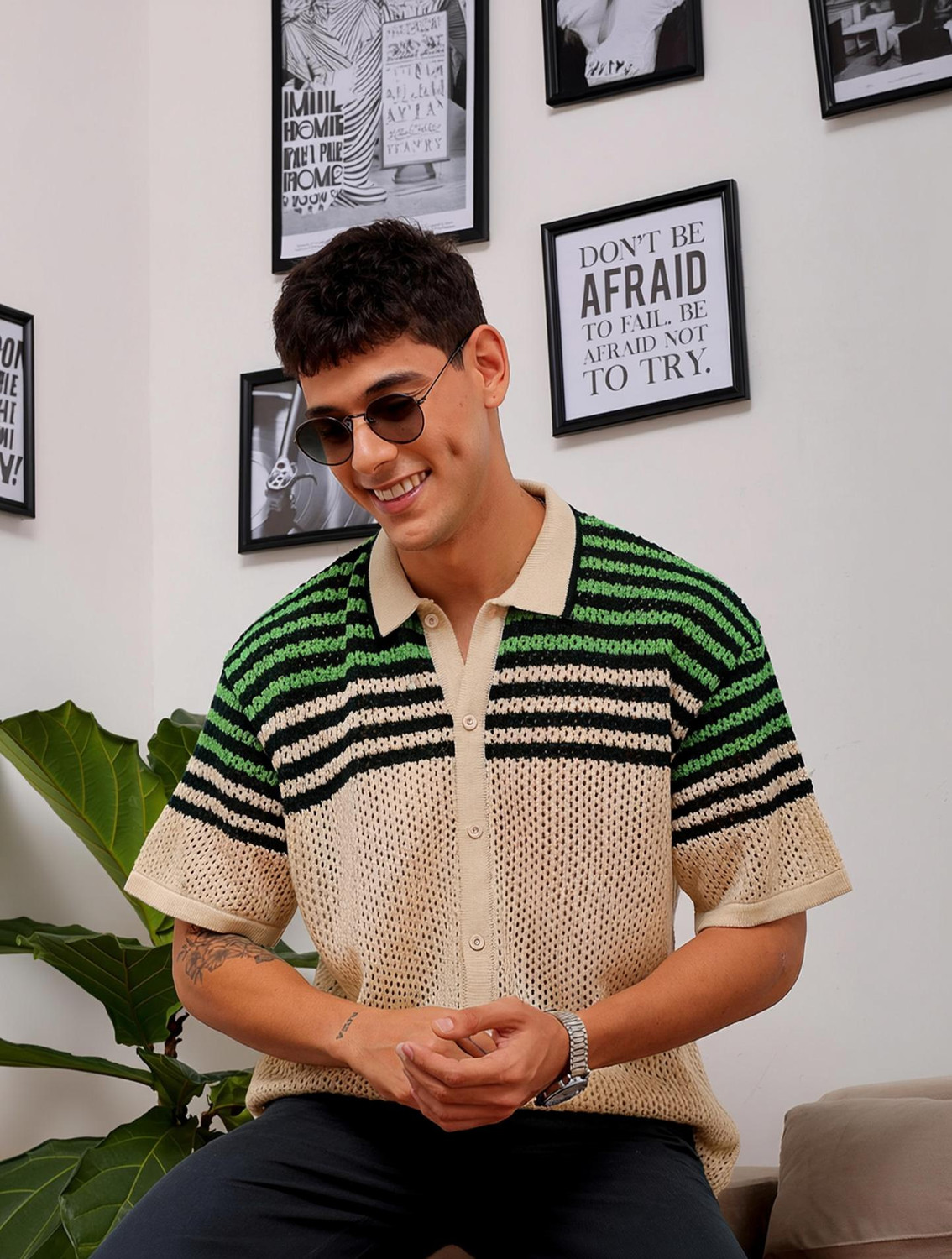 Image of The Indian Garage Co. Men Striped Casual White Shirt