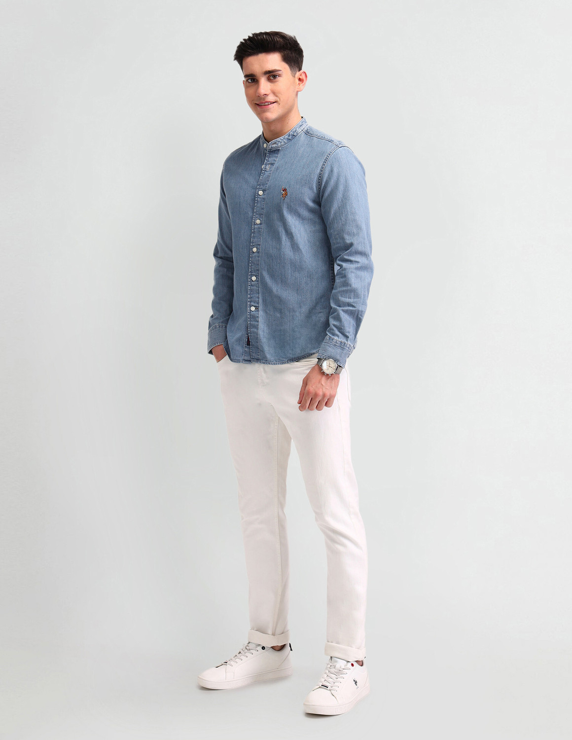 Image of U.S. POLO ASSN. Men Solid Casual Blue Shirt