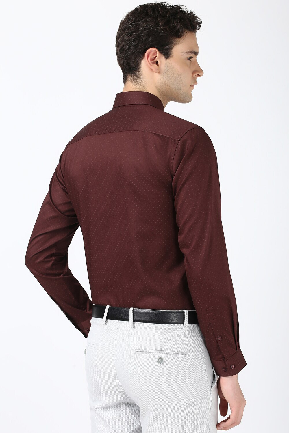 Image of PETER ENGLAND Men Self Design Formal Maroon Shirt