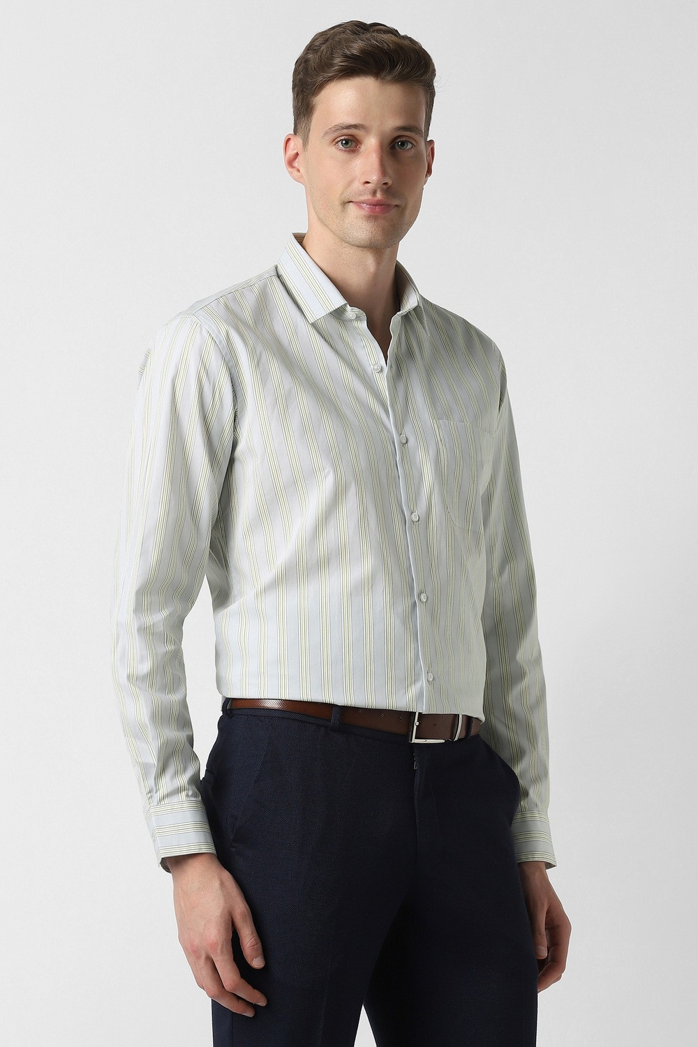 Image of PETER ENGLAND Men Striped Formal Grey Shirt
