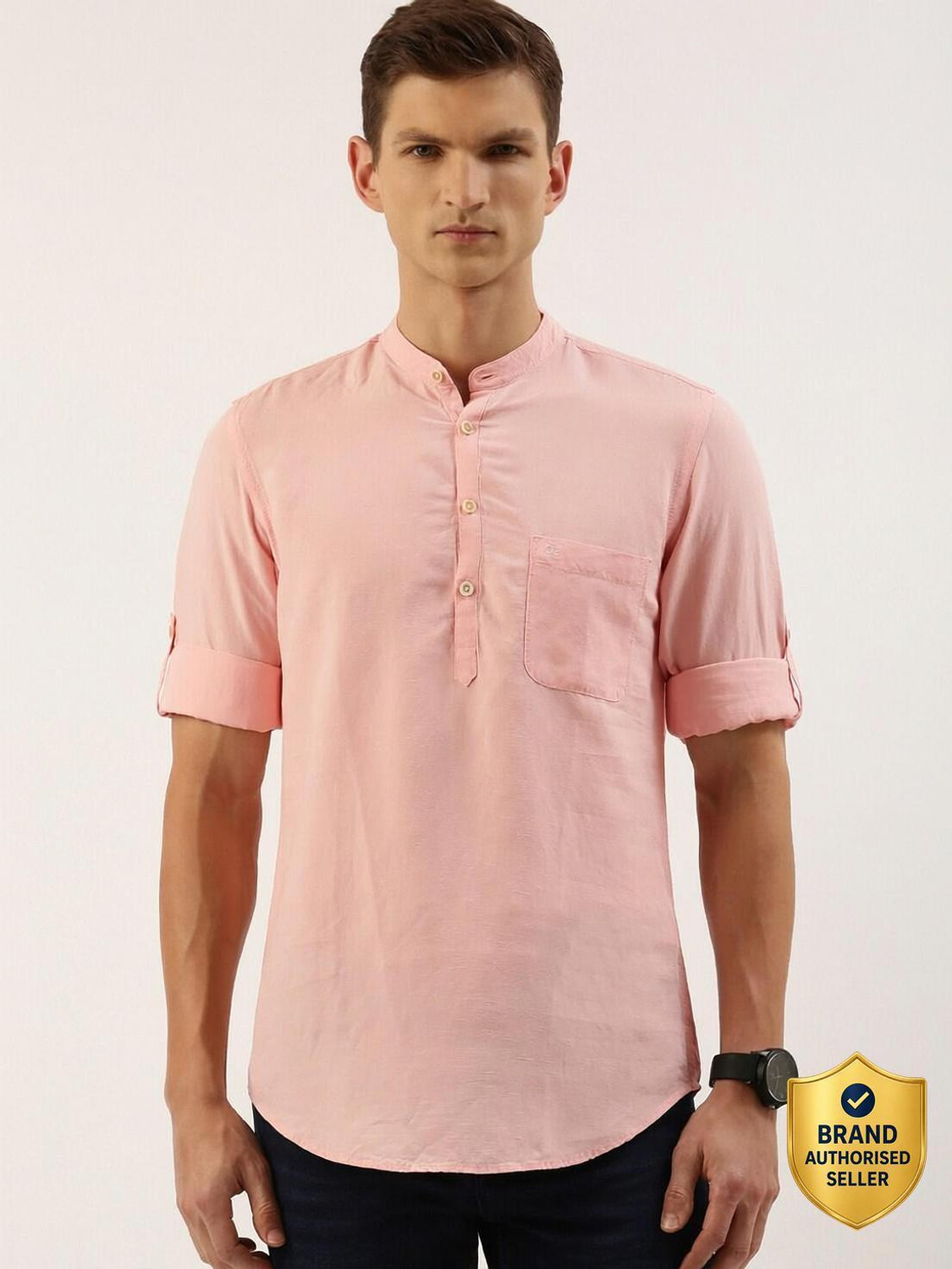 Image of PETER ENGLAND Men Solid Casual Pink Shirt