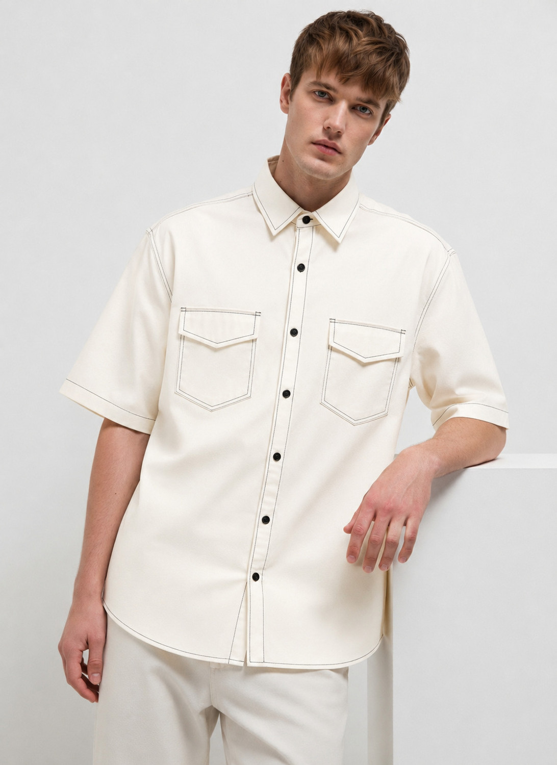 Image of FOXEY Men Solid Casual White Shirt