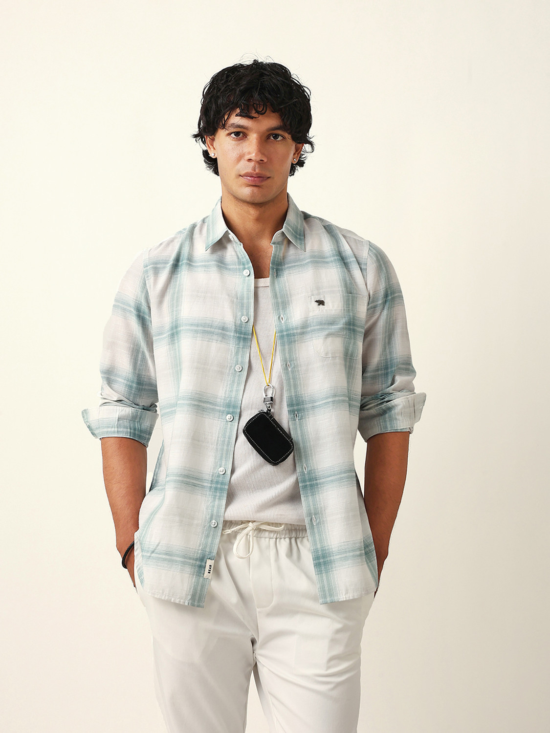 Image of THE BEAR HOUSE Men Checkered Casual Green Shirt
