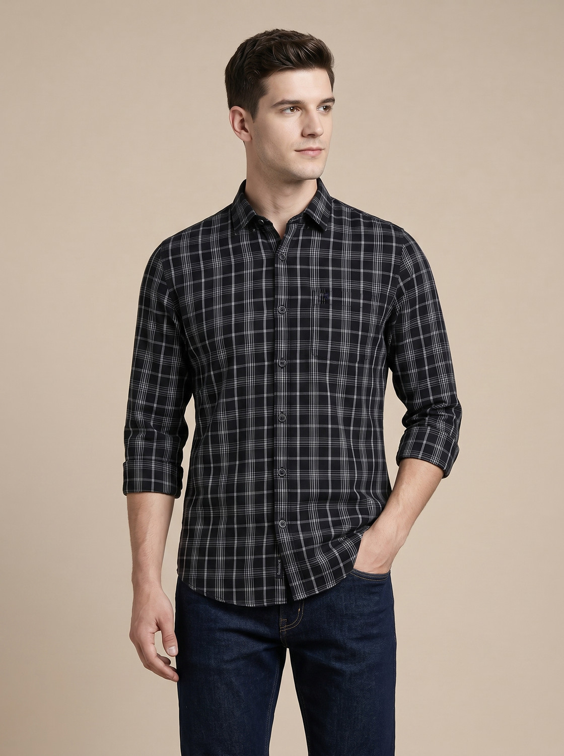 Image of TURTLE Men Checkered Casual Black, White Shirt