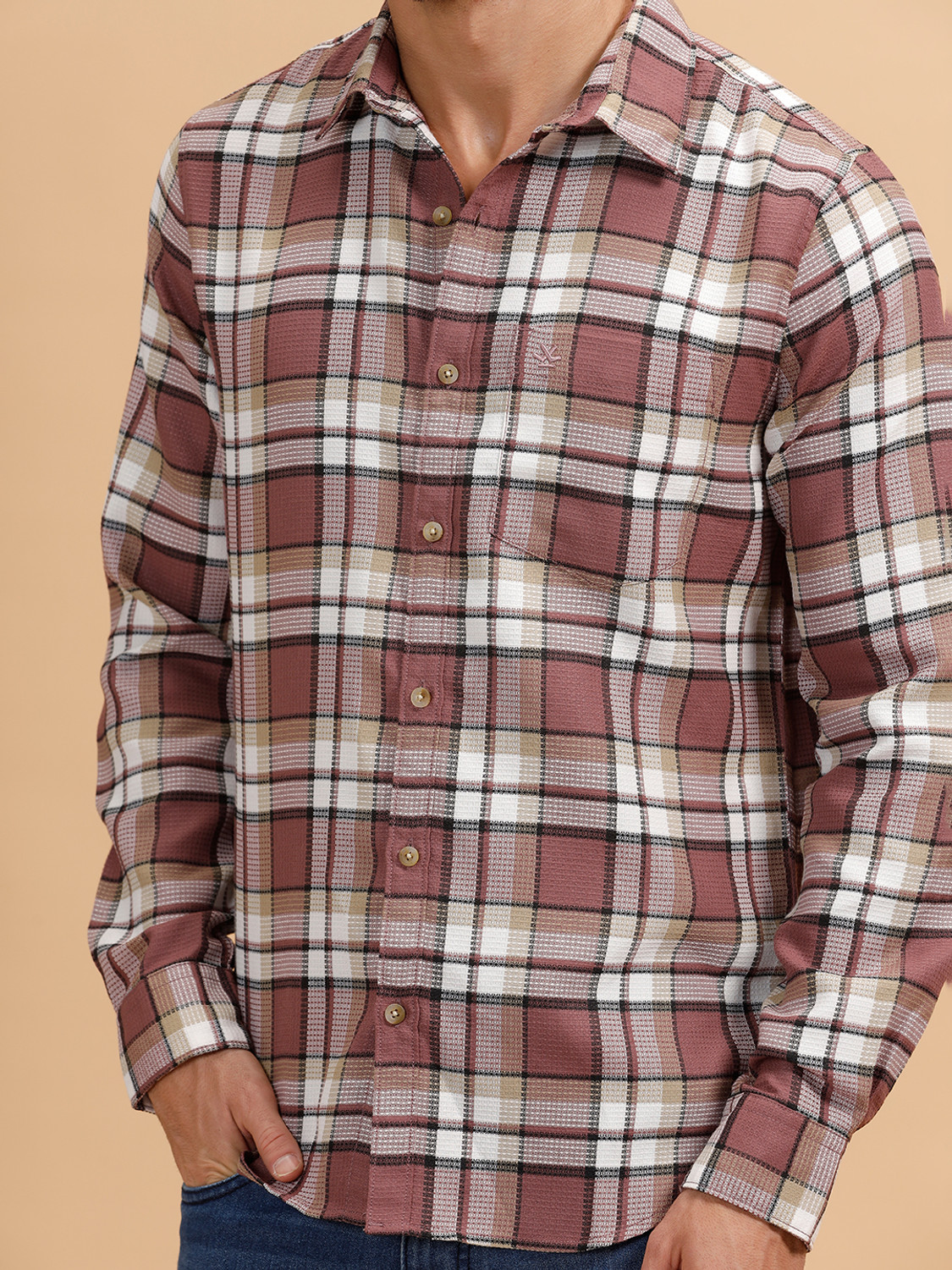 Image of WROGN Men Checkered Casual Pink Shirt