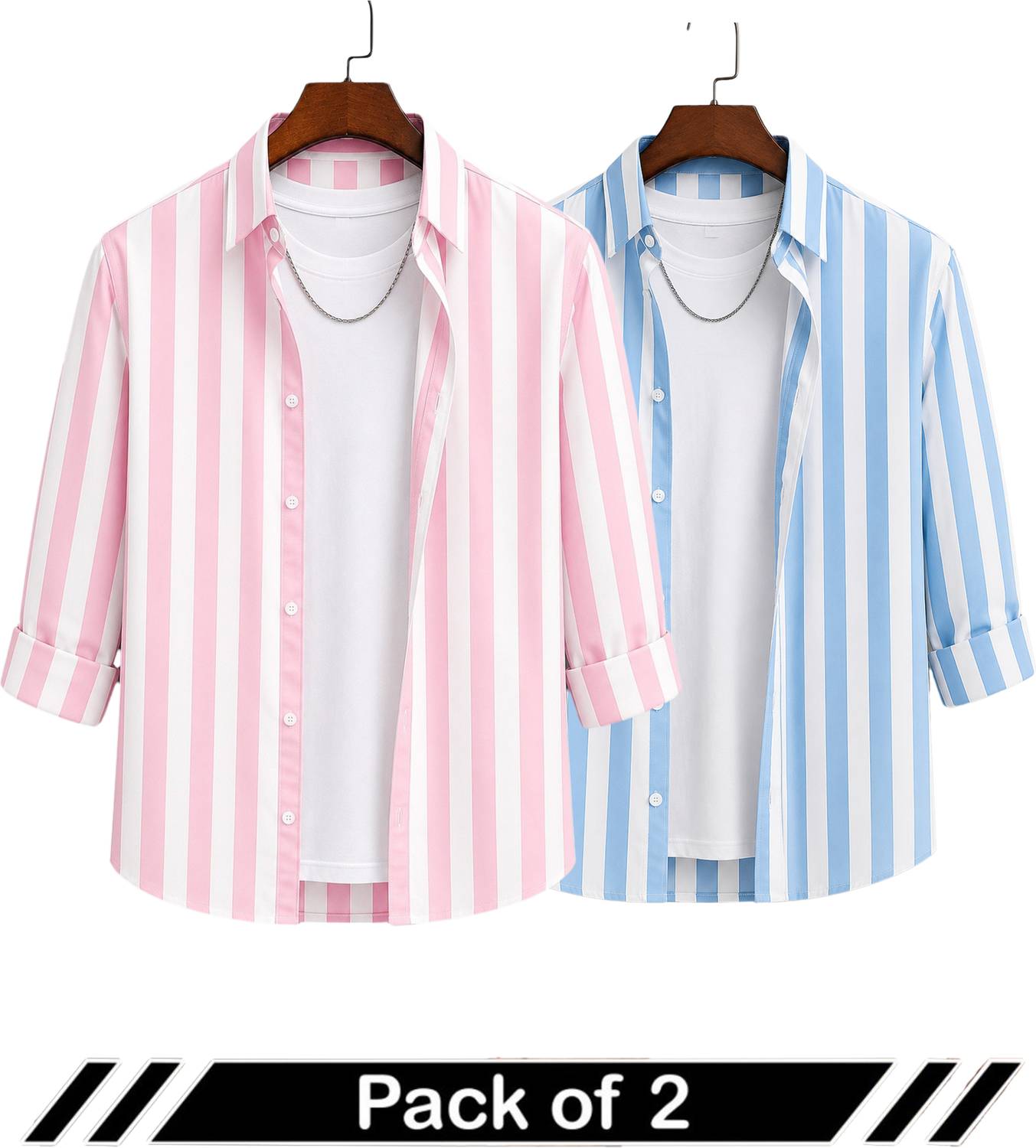 Shimak Men Striped Casual Shirt Pink, White, Light Blue
