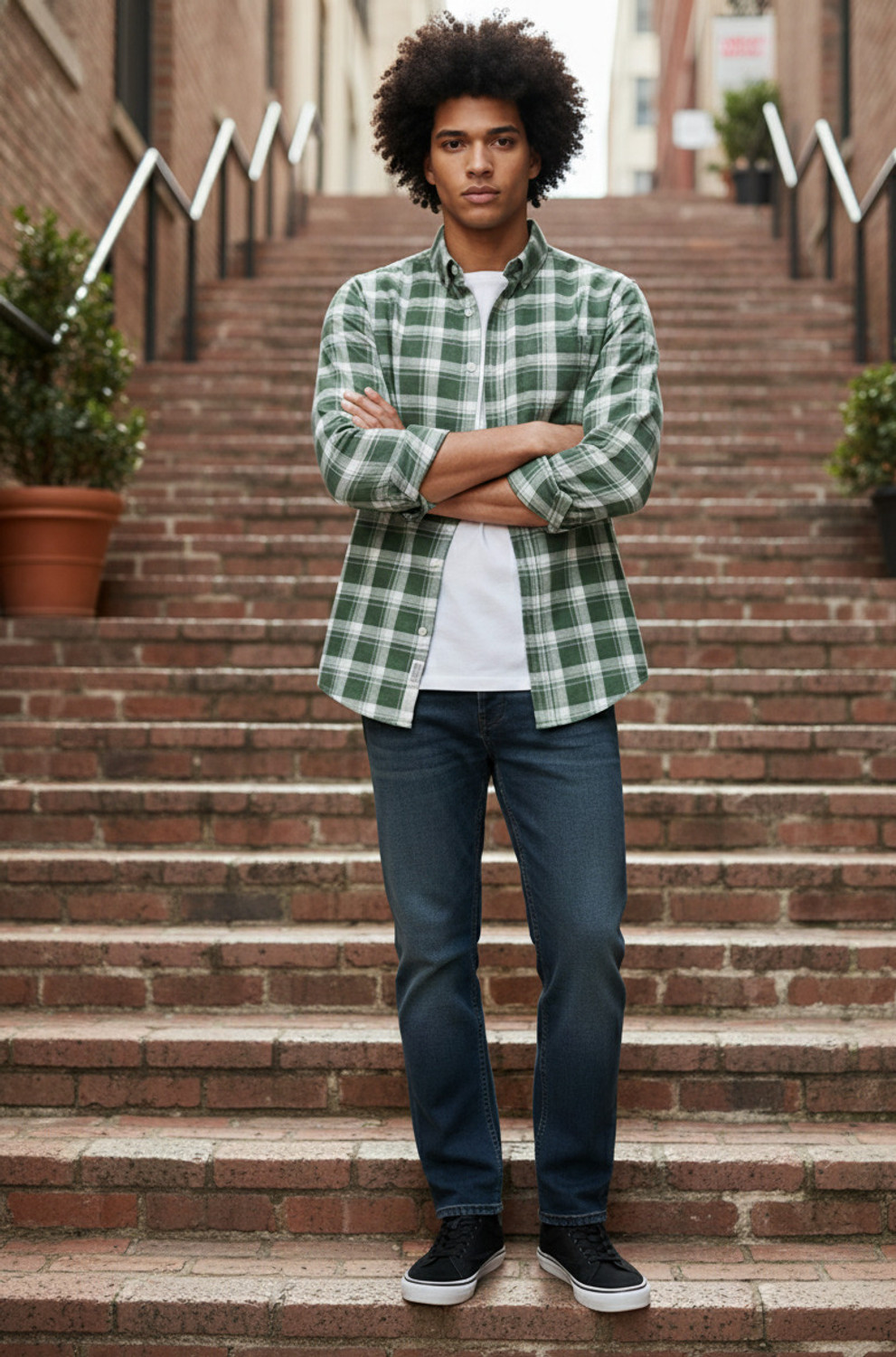 Image of Jai Textiles Men Checkered Casual Green Shirt