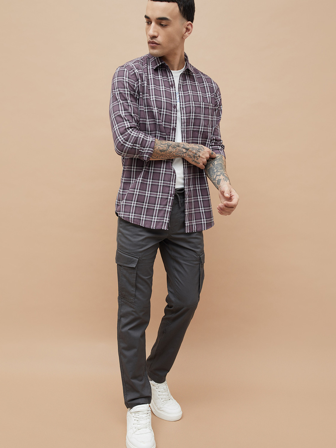 Image of Fame Forever by Lifestyle Men Striped Casual Purple Shirt