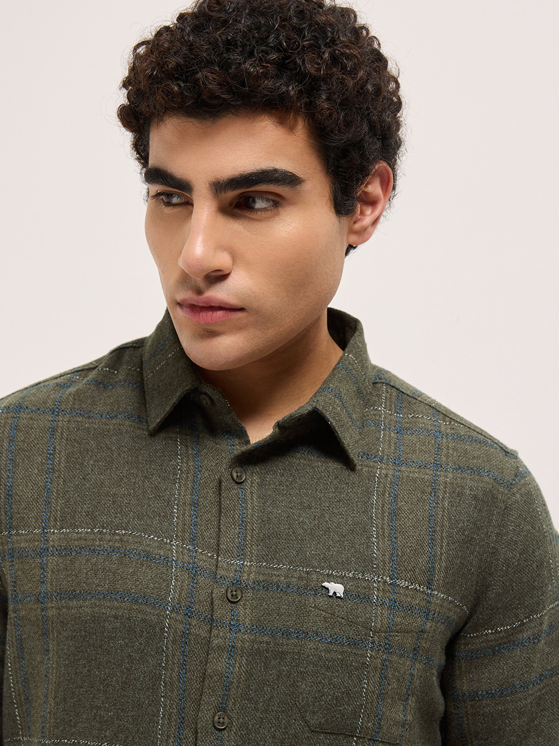 Image of THE BEAR HOUSE Men Checkered Casual Green Shirt
