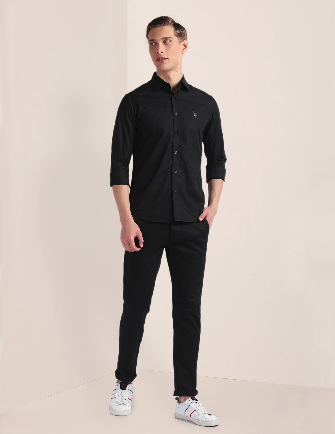 Image of U.S. POLO ASSN. Men Solid Casual Black Shirt