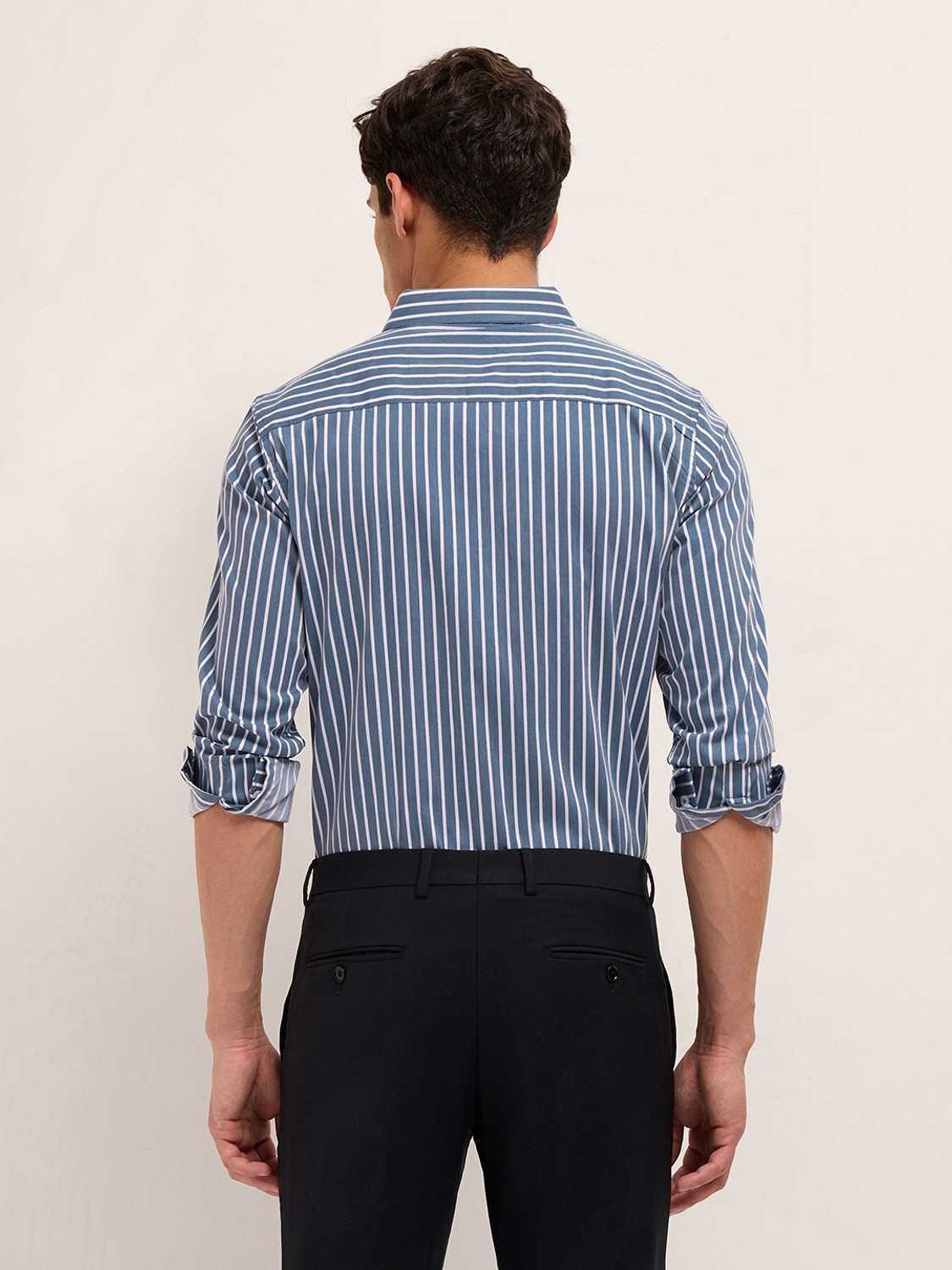 Image of MISCHIEF Monkey Men Striped Casual Blue Shirt