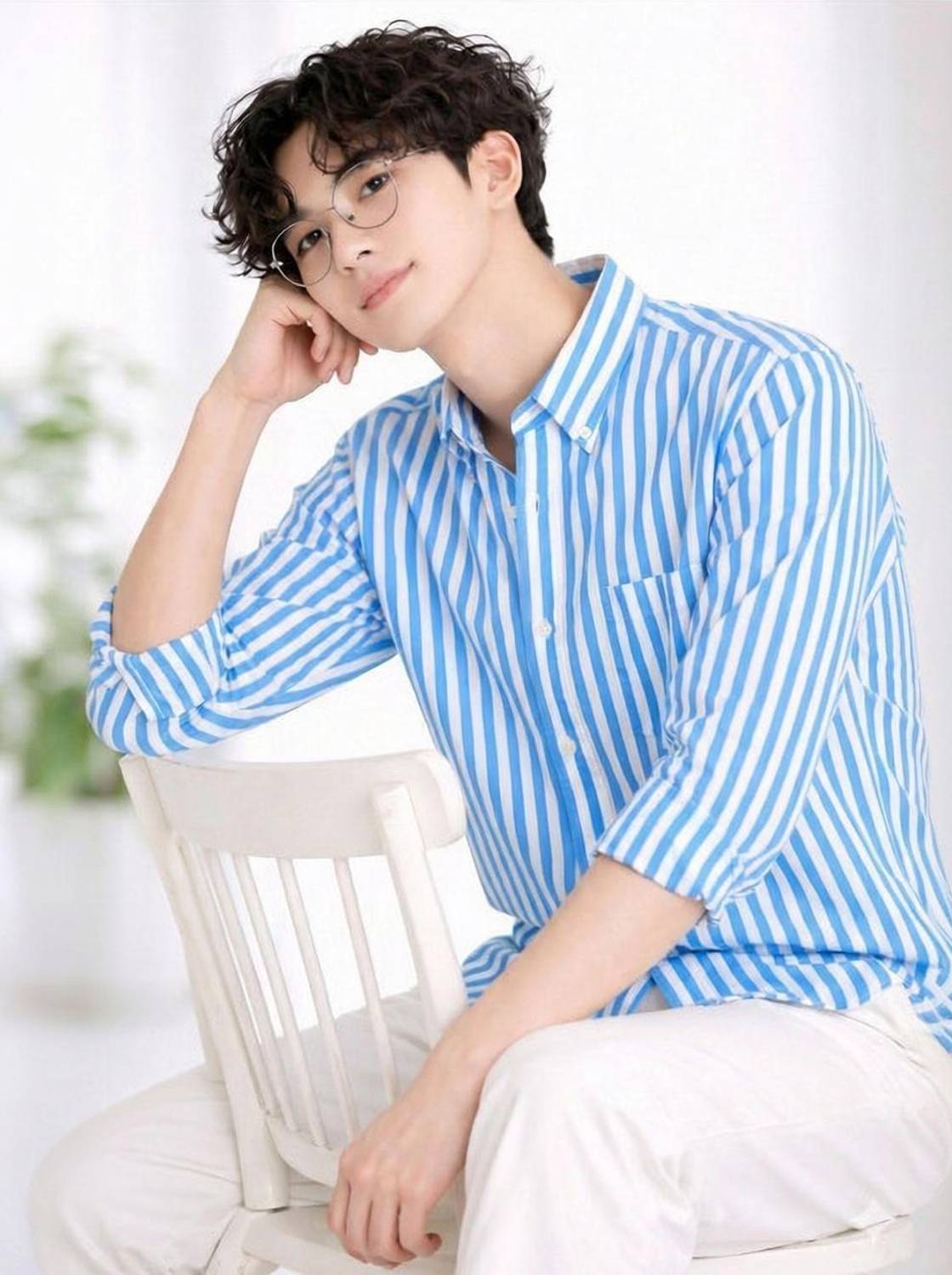 CAMBREEN Men Striped Casual Light Blue Shirt