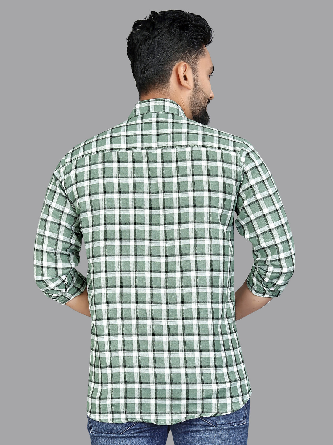 Image of youth first Men Checkered Casual Light Green, Blue Shirt
