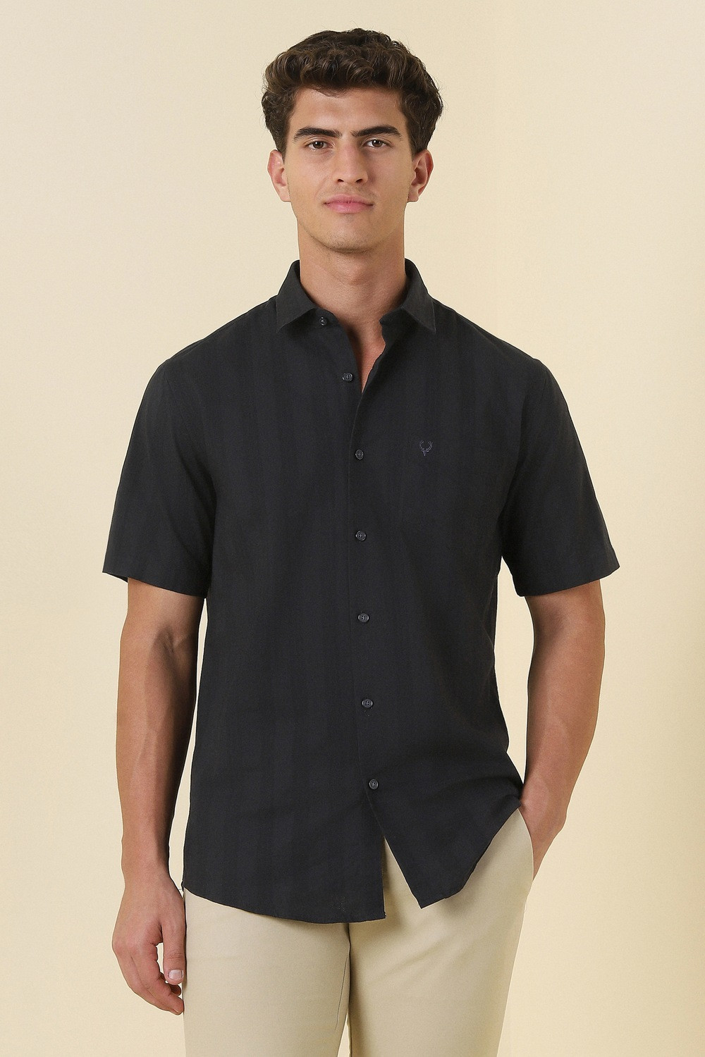 Image of Allen Solly Men Solid Casual Black Shirt