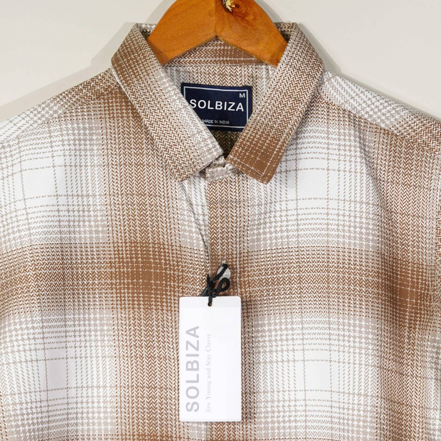 Solbiza Men Checkered Casual Brown, White Shirt - Image 4