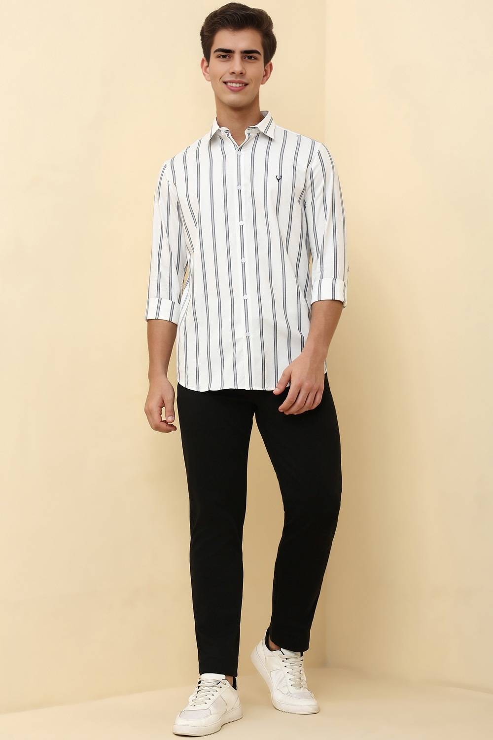 Allen Solly Men Striped Casual White Shirt - Image 2