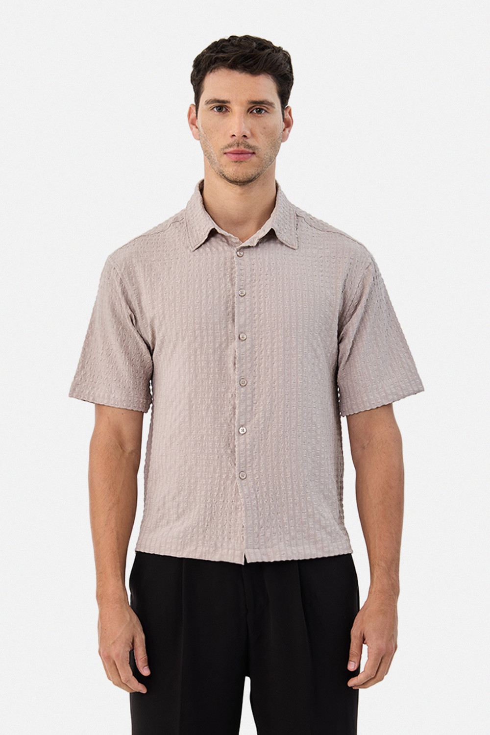 Image of Snitch Men Self Design Casual Beige Shirt