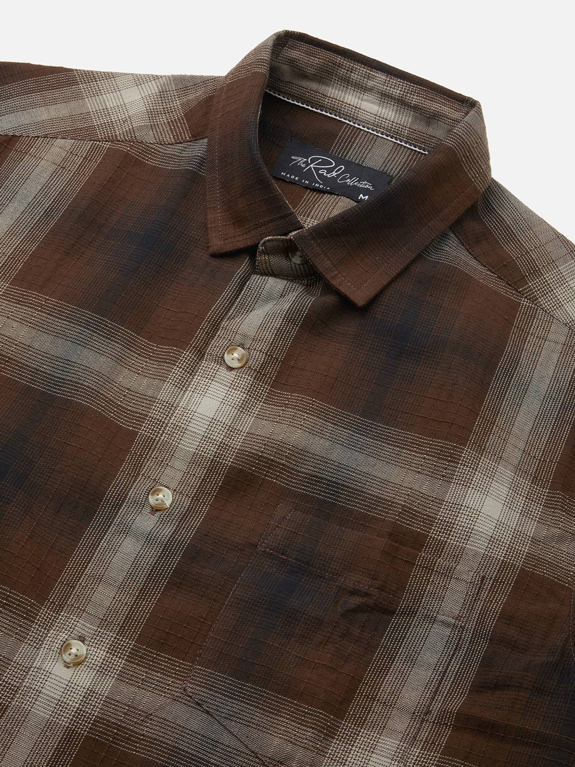 VASTRADO Men Checkered Casual Brown Shirt - Image 4