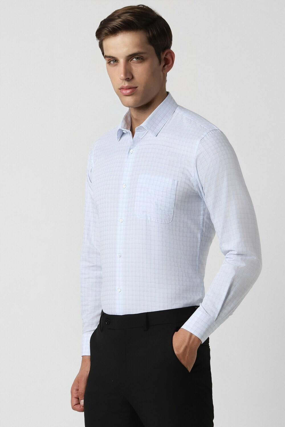 Image of PETER ENGLAND Men Checkered Formal Blue Shirt