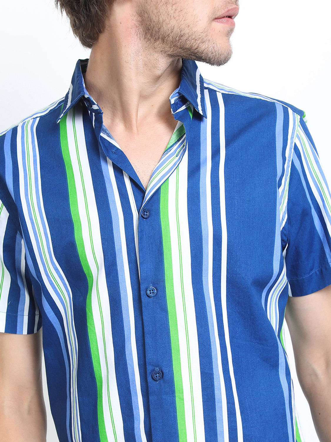 Image of HIGHLANDER Men Striped Casual Blue Shirt