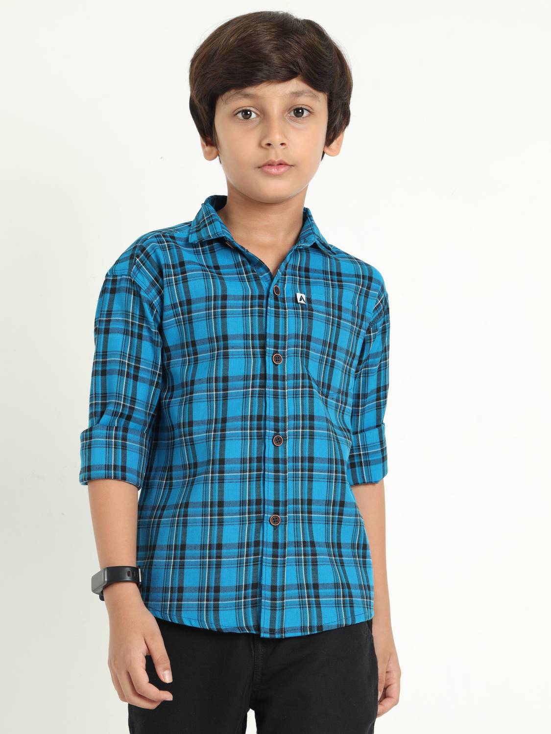 ALLWIN PAUL Boys Checkered Casual Blue Shirt