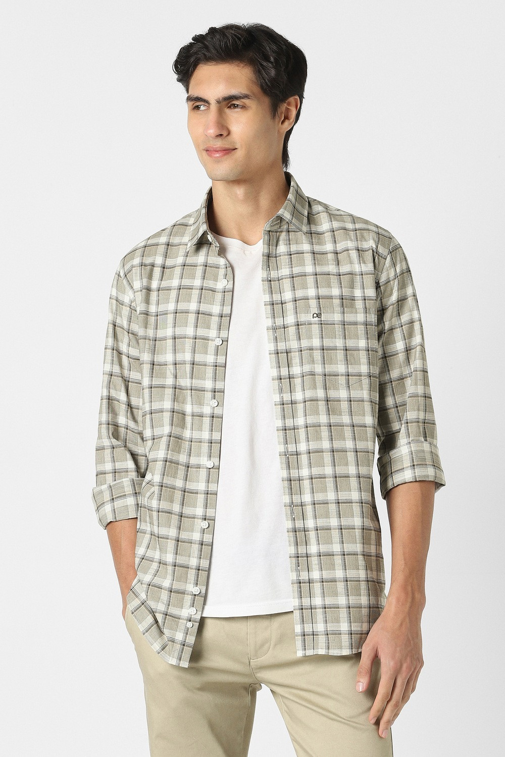 Image of PETER ENGLAND Men Checkered Casual Green Shirt