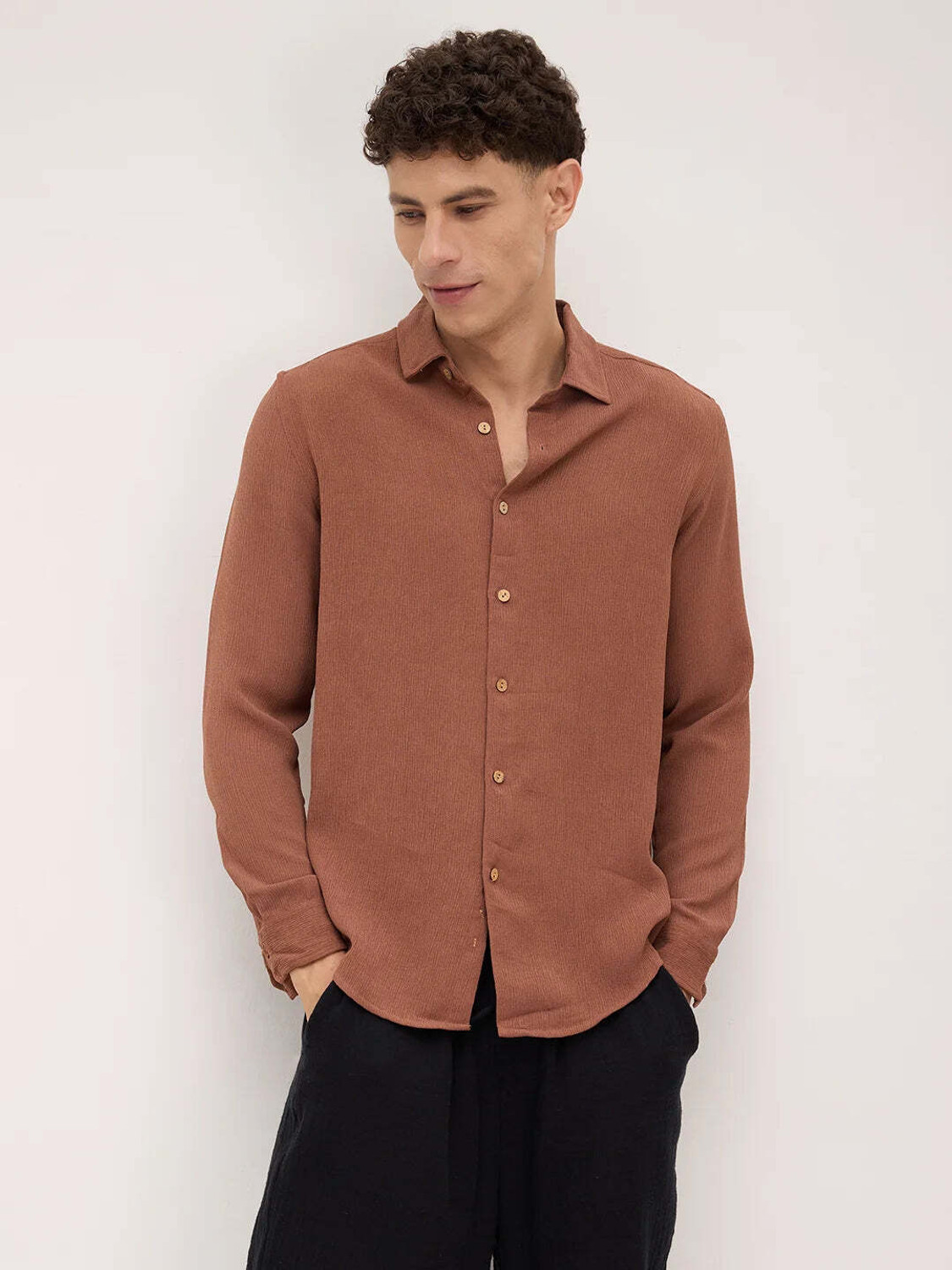 Image of VASTRADO Men Solid Casual Brown Shirt