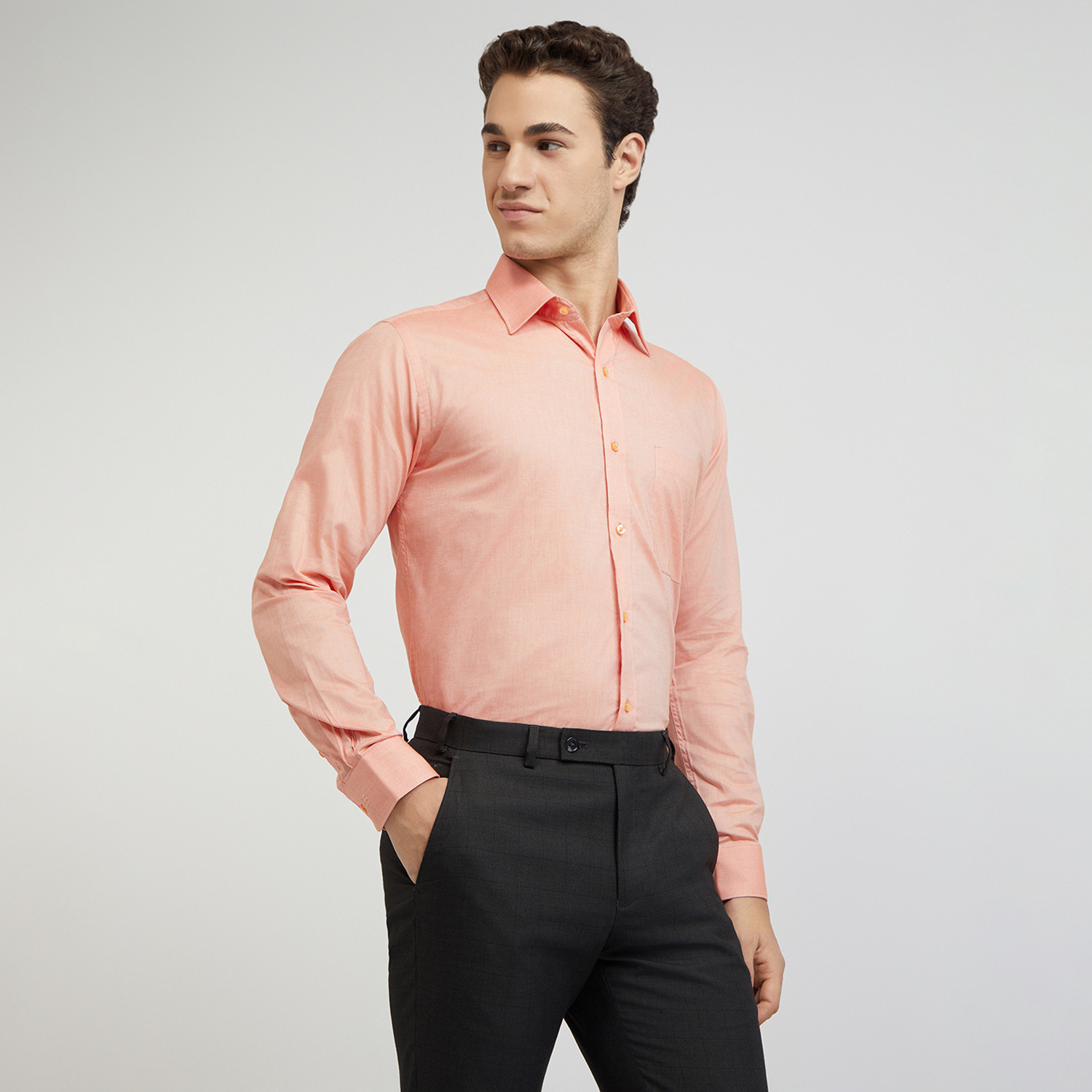 Image of Raymond Men Solid Formal Orange Shirt