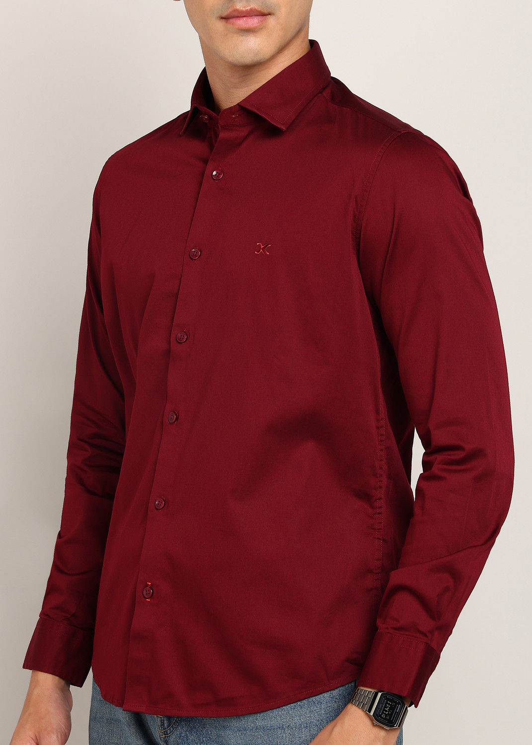 Image of KILLER Men Solid Casual Maroon Shirt