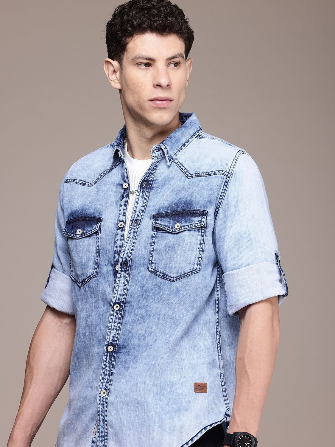 Image of Roadster Men Washed Casual Blue Shirt