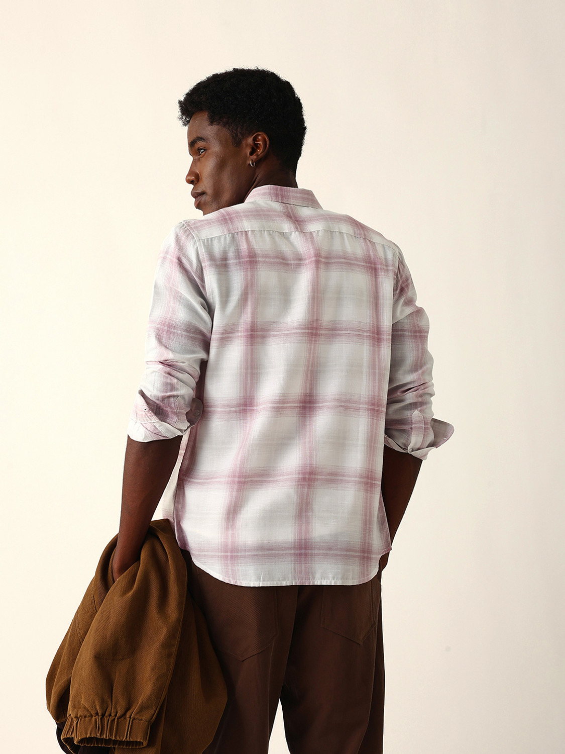 Image of THE BEAR HOUSE Men Checkered Casual Pink Shirt