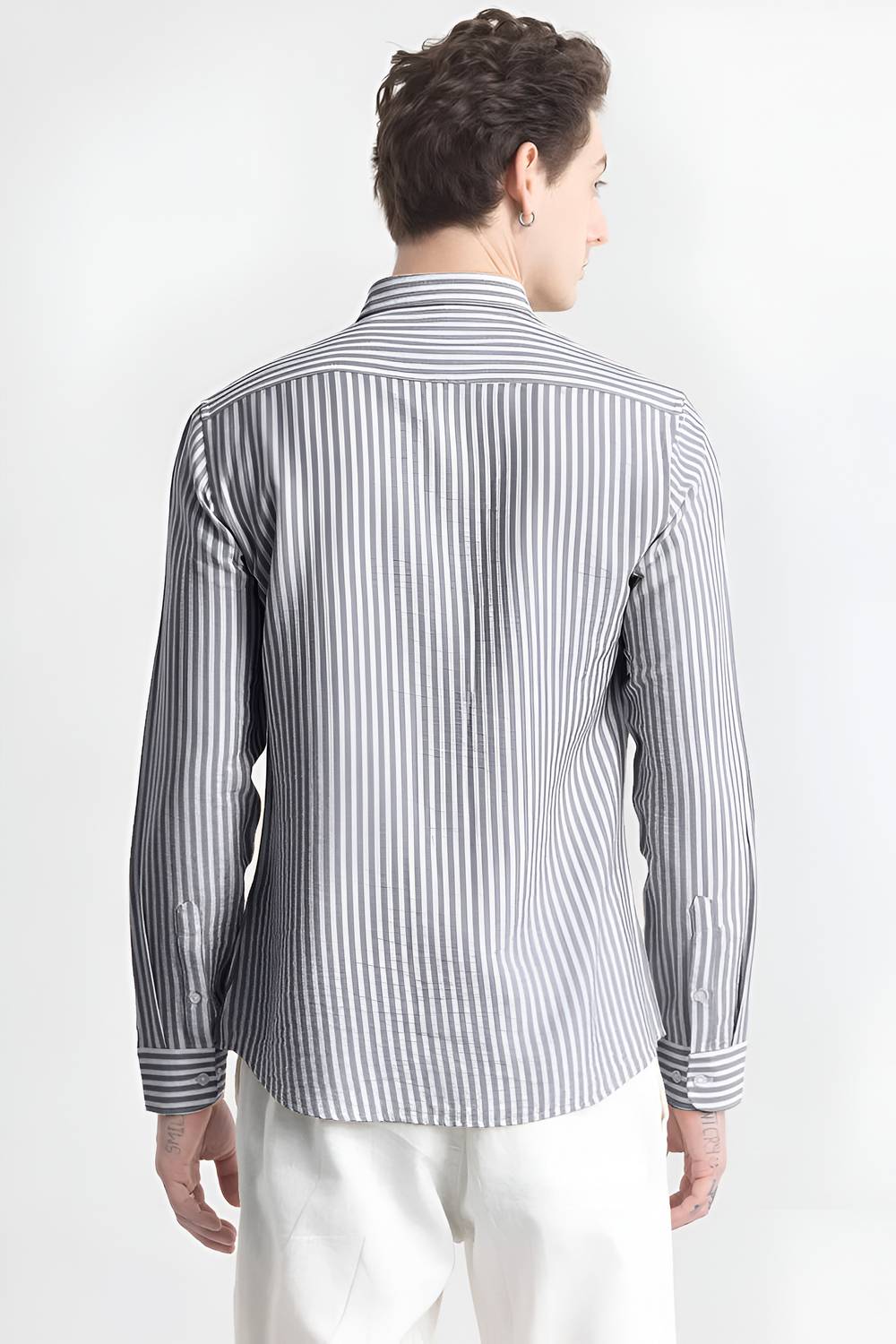 METRONAUT Men Striped Casual Grey Shirt - Image 2