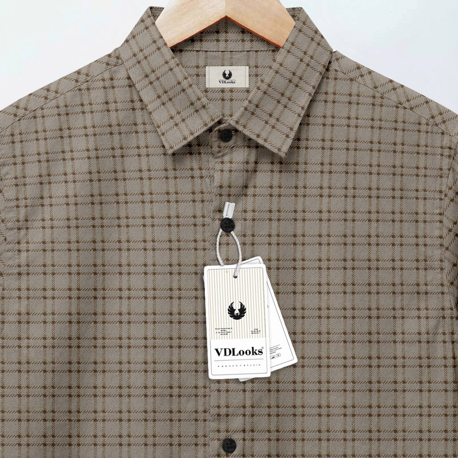 vdlooks Men Checkered Casual Brown Shirt - Image 3